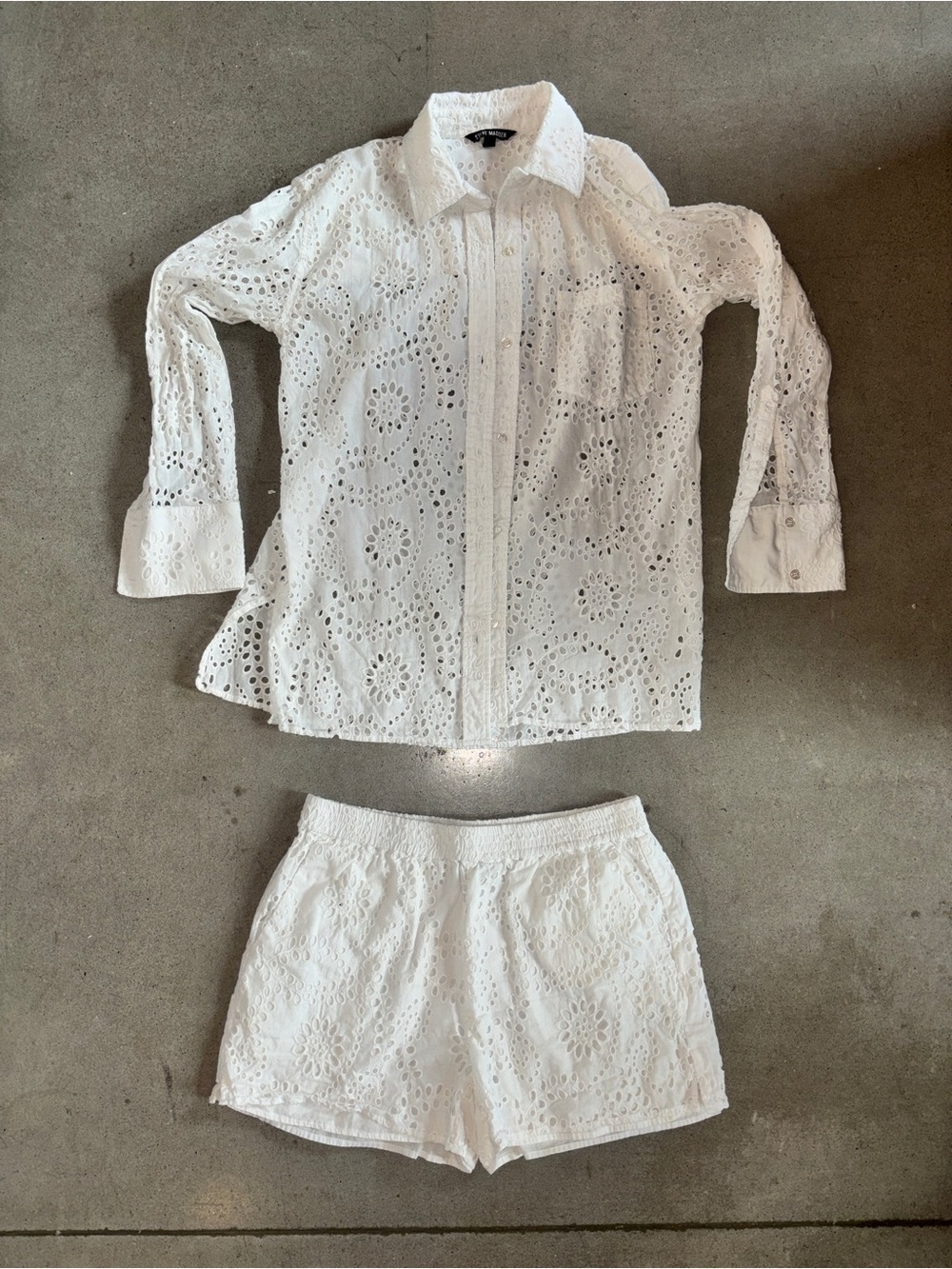 Steve Madden White Eyelet Button-Front Shirt & Shorts Set